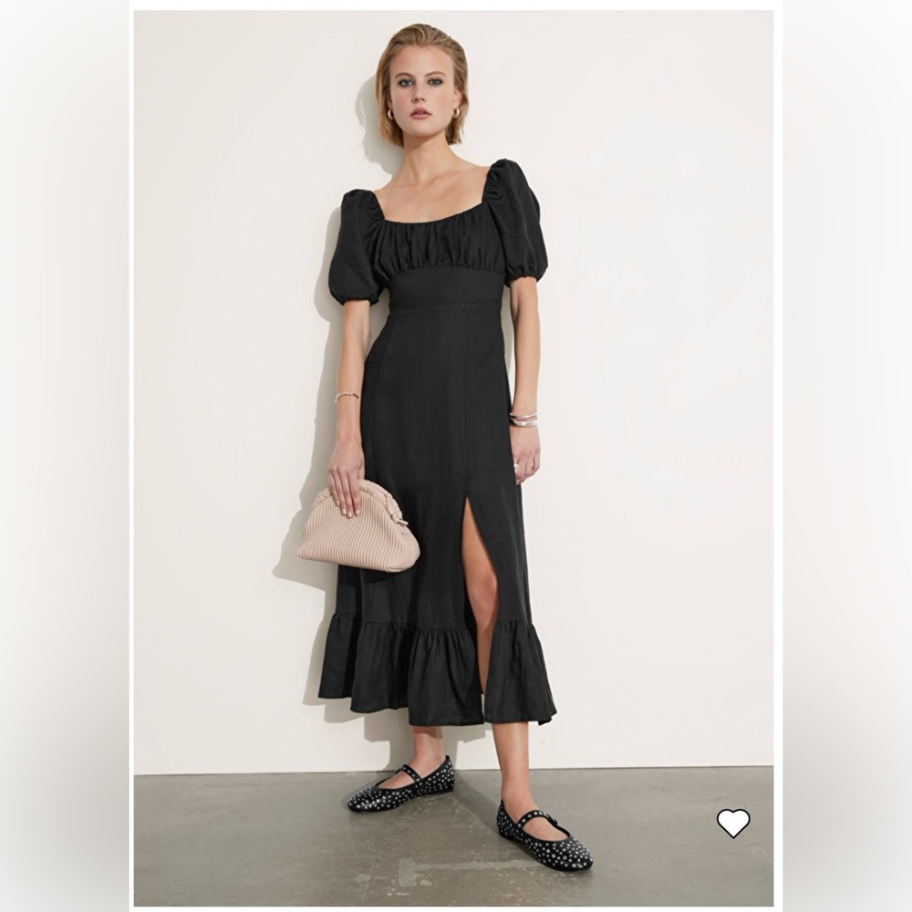 Puff Sleeve Linen Midi Dress